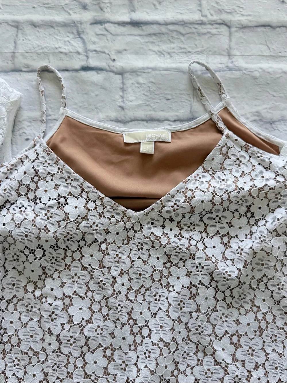 Michael Kors Floral Lace Cold Shoulder Top L | NWOT White Nude
